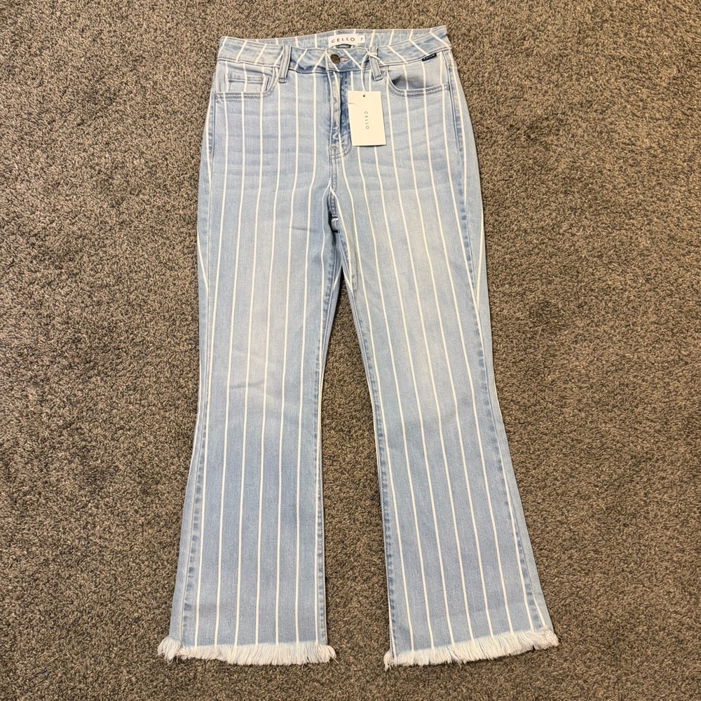 New Cello Striped High Rise Crop Flare Jeans